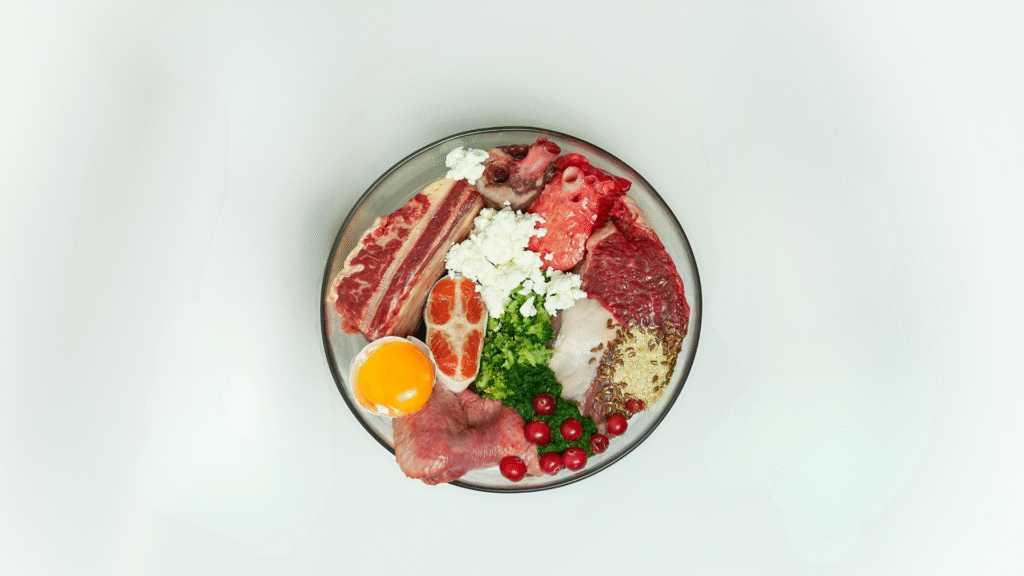 Alimentação caseira para pets com carne, legumes e arroz integral em tigela